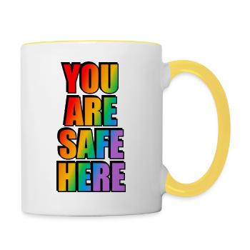 You Are Safe Here LGBT Sign - Contrasting Mug - white/yellow - Right
