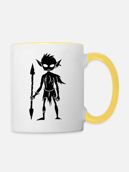 Goblin Ork Figur - Tasse zweifarbig - Weiß/Gelb