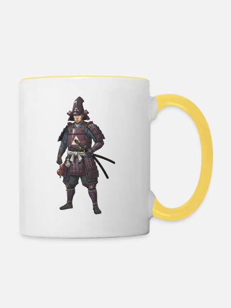 Lila gepanzerter Samurai Sengoku - Tasse zweifarbig - Weiß/Gelb