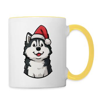 Husky Santa Pup - Contrasting Mug - white/yellow - Right