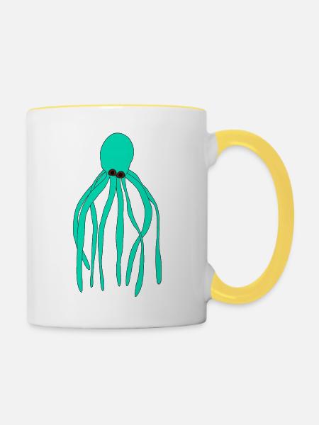 Oktopus türkis - Tasse zweifarbig - Weiß/Gelb