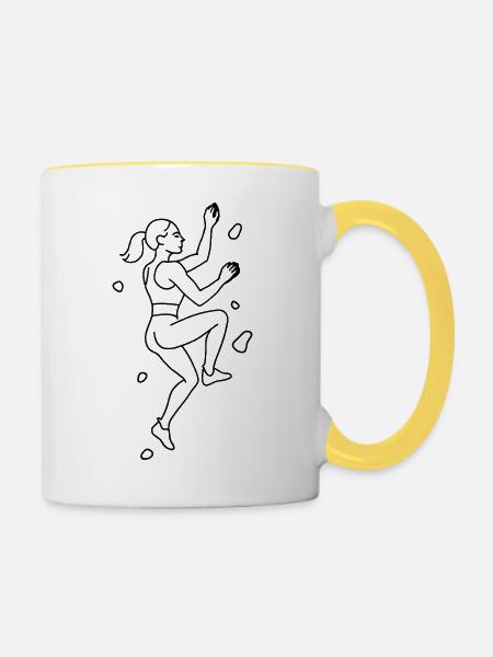 Bouldern Silhouette | Minimalistische Kletterin - Tasse zweifarbig - Weiß/Gelb
