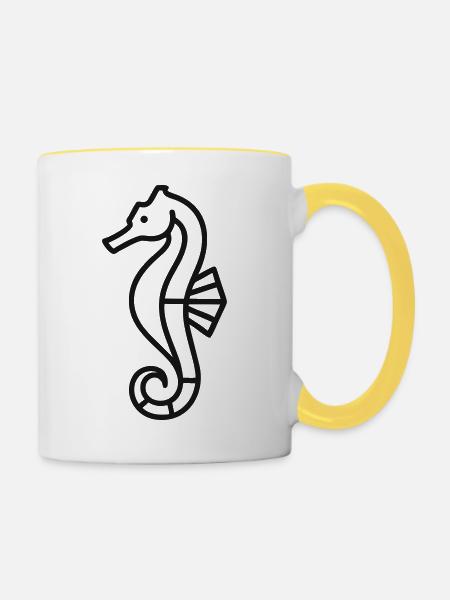 Marine lineare Seepferdchen - Tasse zweifarbig - Weiß/Gelb