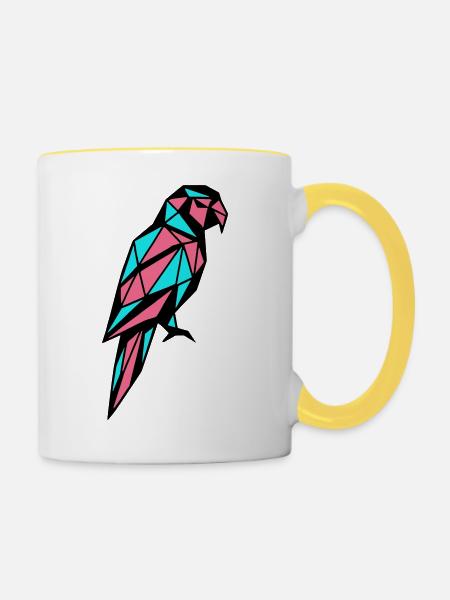 Low-Poly-Papagei – Naturvogel - Tasse zweifarbig - Weiß/Gelb