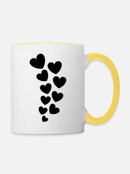 Schwebende Herzen - Tasse zweifarbig - Weiß/Gelb
