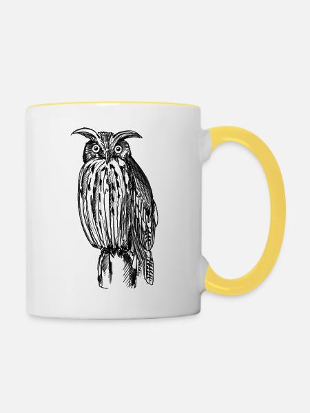 Eule – Illustration - Tasse zweifarbig - Weiß/Gelb
