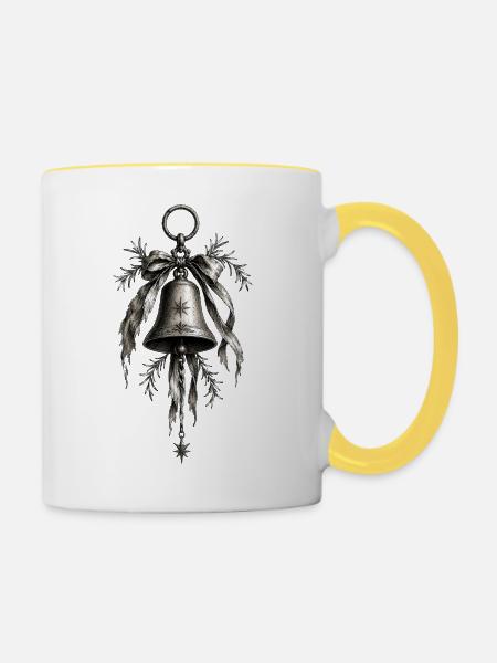 Gravierte Glocke mit Bänderlaub - Tasse zweifarbig - Weiß/Gelb