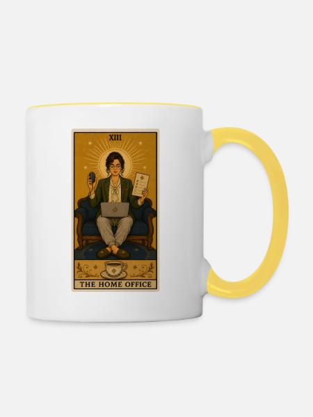Homeoffice | Remote Work Büro Tarot - Tasse zweifarbig - Weiß/Gelb
