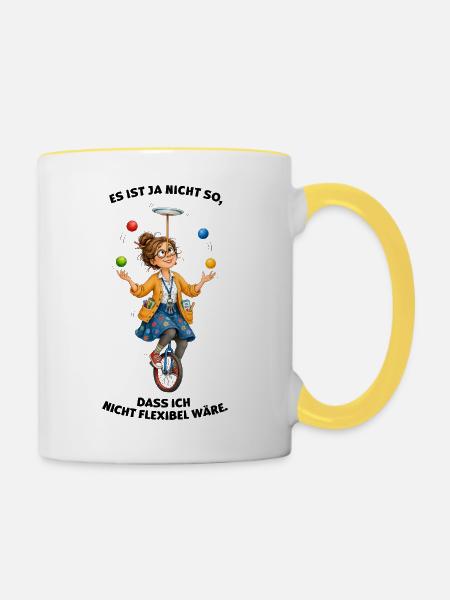 Lehrerinnen müssen flexibel sein - Tasse zweifarbig - Weiß/Gelb