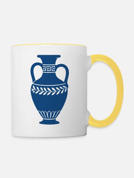 Griechische Vasen Silhouette - Tasse zweifarbig - Weiß/Gelb