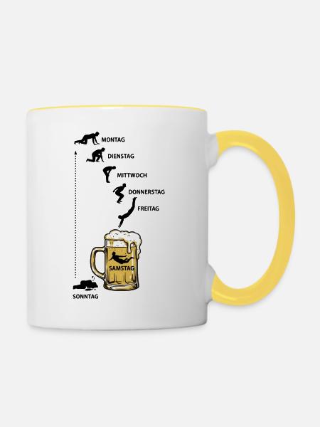 Bier Woche | Evolution | Bierglas | Saufen - Tasse zweifarbig - Weiß/Gelb