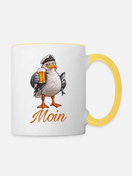 Möwe Moin - Tasse zweifarbig - Weiß/Gelb