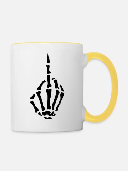 skelett_mittelfinger01 - Tasse zweifarbig - Weiß/Gelb