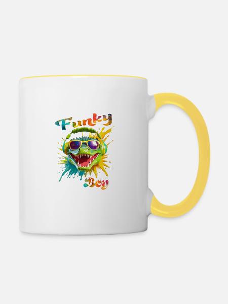 Funky Boy Krokodil - Tasse zweifarbig - Weiß/Gelb