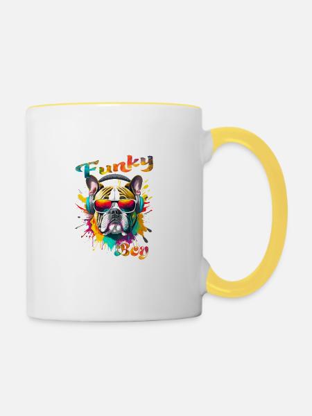 Funky Junge Bulldogge - Tasse zweifarbig - Weiß/Gelb
