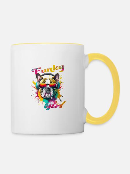 Funky Bulldogge Mädchen - Tasse zweifarbig - Weiß/Gelb