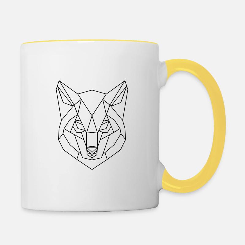 Loup 3D Low Wolf Wolf Polygon Wolf Low 3D - Mug contrasté - blanc/jaune