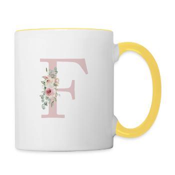F| Monogram | Eucalyptus Pastel Flower Blue - Contrasting Mug - white/yellow - Right