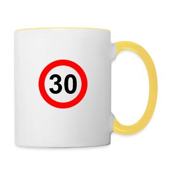 Verkehrsschild Geschwindigkeit Grenze 30 - Tasse zweifarbig - Weiß/Gelb - Rechts