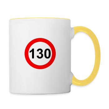 Panneau routier limite de vitesse 130 - Mug contrasté - blanc/jaune - Droite