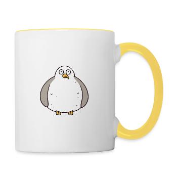 Comic dick fett Nordsee Moin Möwe Pier Hafen - Tasse zweifarbig - Weiß/Gelb - Rechts