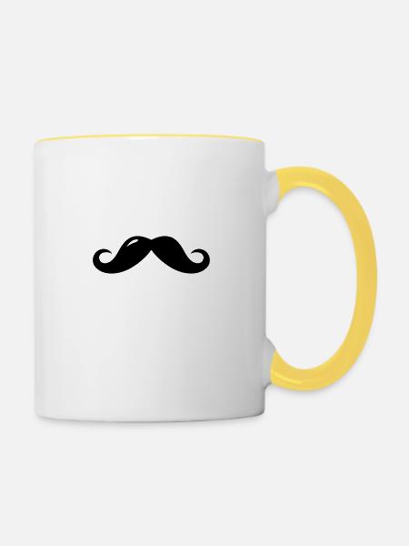Schnurrbart - Tasse zweifarbig - Weiß/Gelb