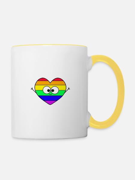 Regenbogen Herz - Tasse zweifarbig - Weiß/Gelb