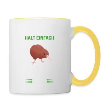 Kiwi Vogel Schnepfenstrauß Kiwis Neuseeland lustig - Tasse zweifarbig - Weiß/Gelb - Rechts