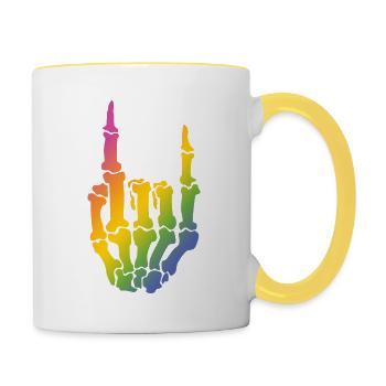 Peace Love Metal Regenbogenfarbe - Musik - Tasse zweifarbig - Weiß/Gelb - Rechts