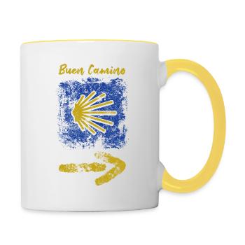 Buen Camino - Jakobsweg - Pilgertour - Santiago - Tasse zweifarbig - Weiß/Gelb - Rechts