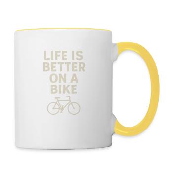 Fahrrad Trekking City Bike Spruch Lustig Design - Tasse zweifarbig - Weiß/Gelb - Rechts