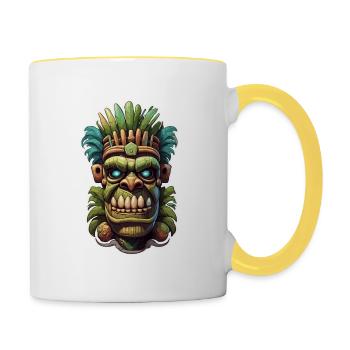 Tiki / Hawaï / Tropical / Île / Culture / Logo - Mug contrasté - blanc/jaune - Droite