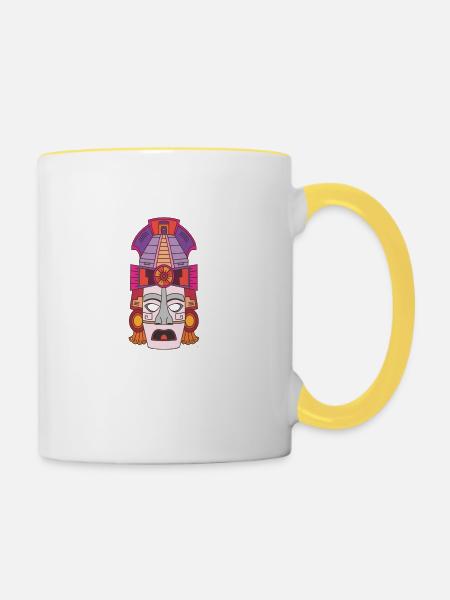 Maya-Maske - Tasse zweifarbig - Weiß/Gelb