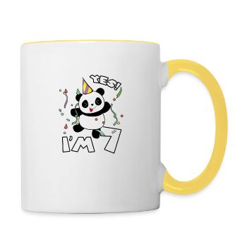 7th Birthday Panda Party Yes I'm 7 Years Old Gift - Contrasting Mug - white/yellow - Right