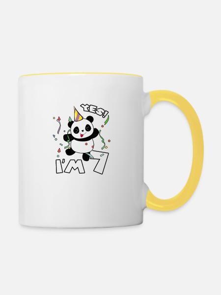 7. Geburtstag Panda Party Ich bin 7 Jahre Geschenk - Tasse zweifarbig - Weiß/Gelb