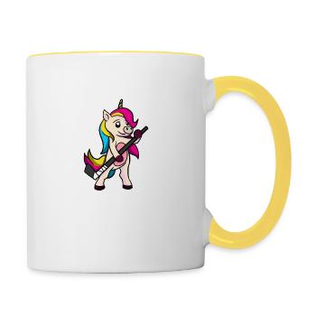 Lustiges Hockey Eishockey Feldhockey Einhorn - Tasse zweifarbig - Weiß/Gelb - Rechts