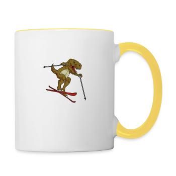 T-Rex Ski Winter Sports Ski Holidays Dinosaurs - Contrasting Mug - white/yellow - Right