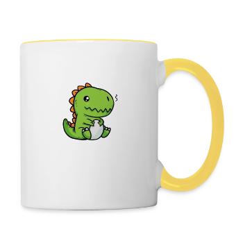 Bébé T-Rex Kawaii Cadeau de dinosaure - Mug contrasté - blanc/jaune - Droite