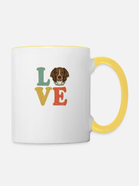 Liebe Münsterländer Hund Geschenk - Tasse zweifarbig - Weiß/Gelb
