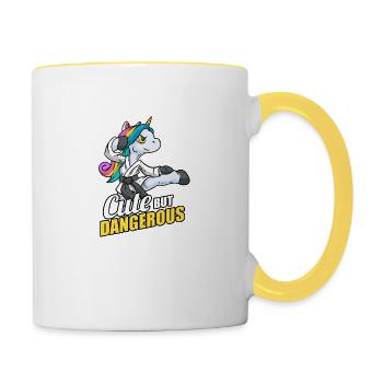 Cute But Dangerous Karate Einhorn Kampfkunst - Tasse zweifarbig - Weiß/Gelb - Rechts