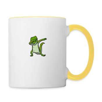 Lustiges Dabbing Gecko Eidechse Geschenk - Tasse zweifarbig - Weiß/Gelb - Rechts