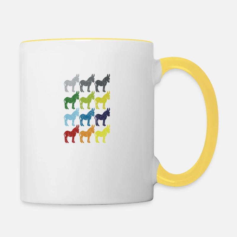 Neon Pop Art Retro Esel Maultier Geschenk - Tasse zweifarbig - Weiß/Gelb