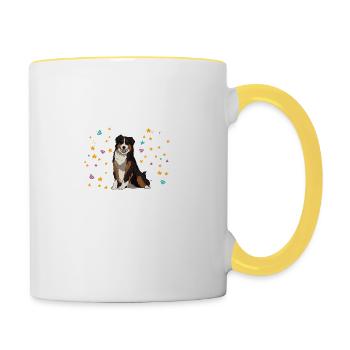 Australian Shepherd Glitzer Hunde Halter Geschenk - Tasse zweifarbig - Weiß/Gelb - Rechts