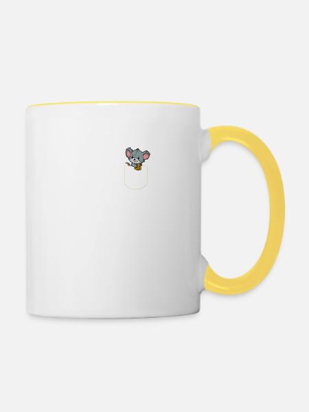 Maus in Der Brusttasche Ratte T-Shirt - Tasse zweifarbig - Weiß/Gelb