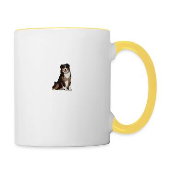 Australian Shepherd Personal Hunde Halter Geschenk - Tasse zweifarbig - Weiß/Gelb - Rechts