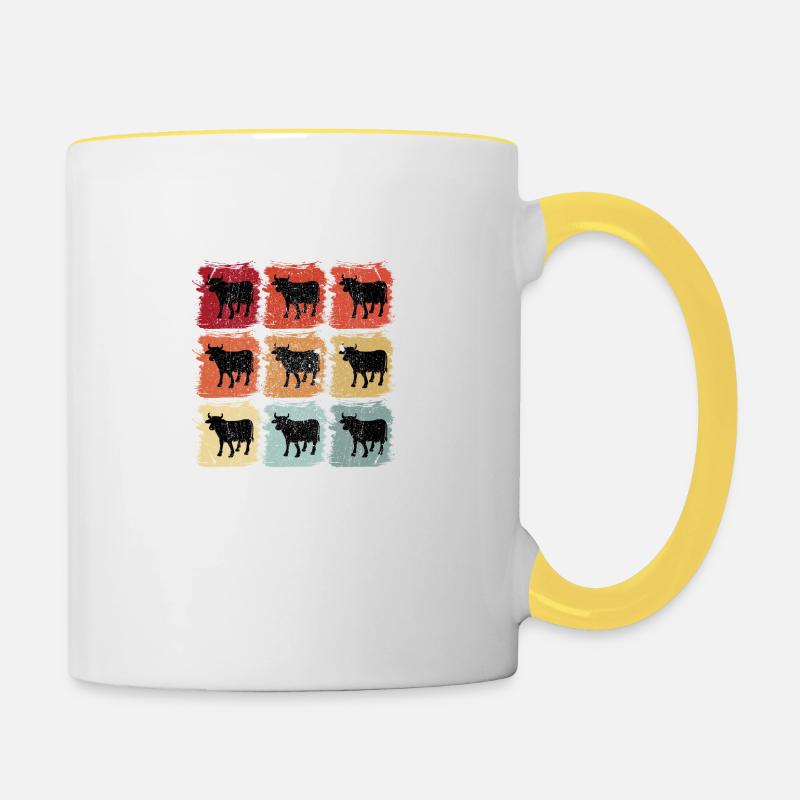 Retro Pop Art Kuh Rind Stier - Tasse zweifarbig - Weiß/Gelb