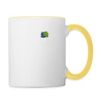 Pfau in Der Brusttasche Pfauen T-Shirt - Tasse zweifarbig - Weiß/Gelb - Rechts