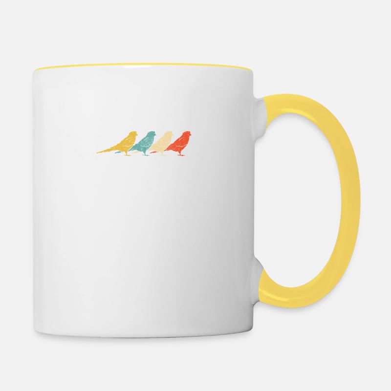 Vintage Retro Budgie Bird Budgerigar - Contrasting Mug - white/yellow