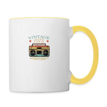 Vintage 1973 Geburtstag Radio Authentic Quality - Tasse zweifarbig - Weiß/Gelb - Rechts