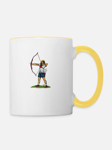 Coole Jesus Bogenschießen Geschenkidee - Tasse zweifarbig - Weiß/Gelb